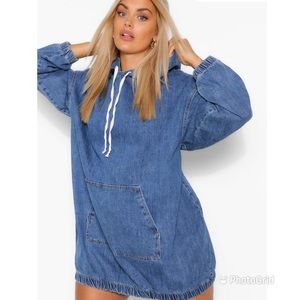 Plus Hooded Denim Pullover Dress